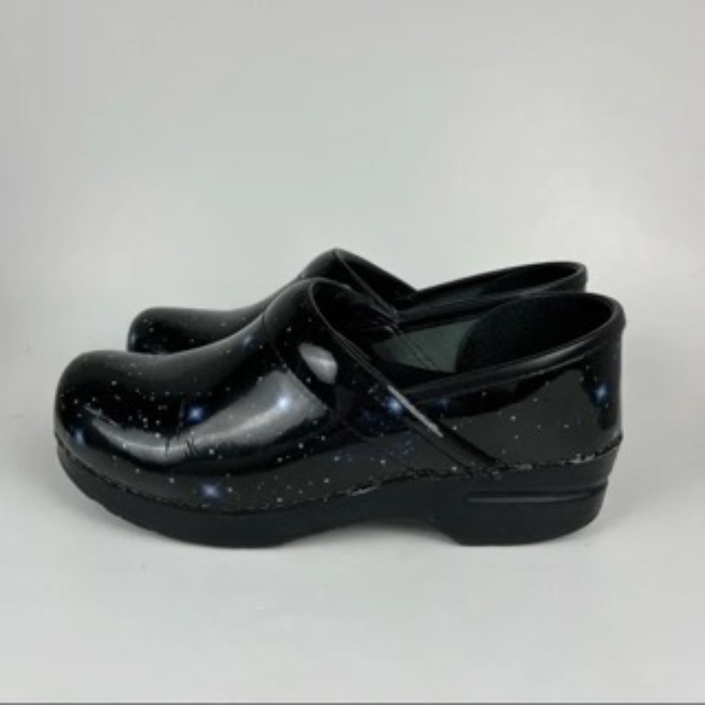 Dansko Black Celestial Star Night Sky Print Slip On Comfort Clogs